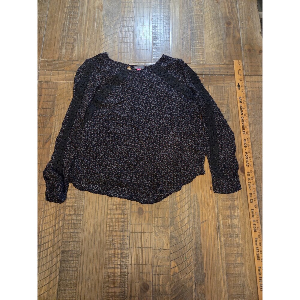 Vince Camuto Black Floral Pleated Cut Out Blouse Size XL